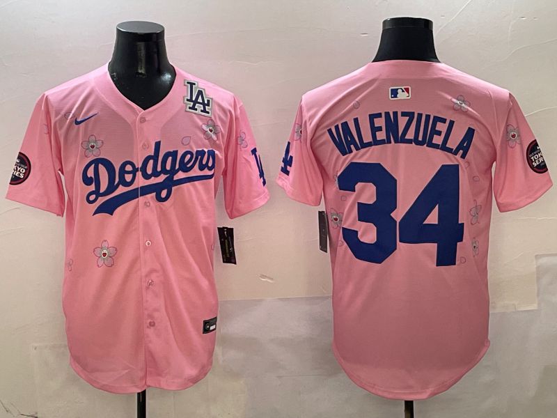 Men Los Angeles Dodgers #34 Valenzuela Pink Sakura Edition 2025 Nike MLB Jersey style 9->los angeles dodgers->MLB Jersey